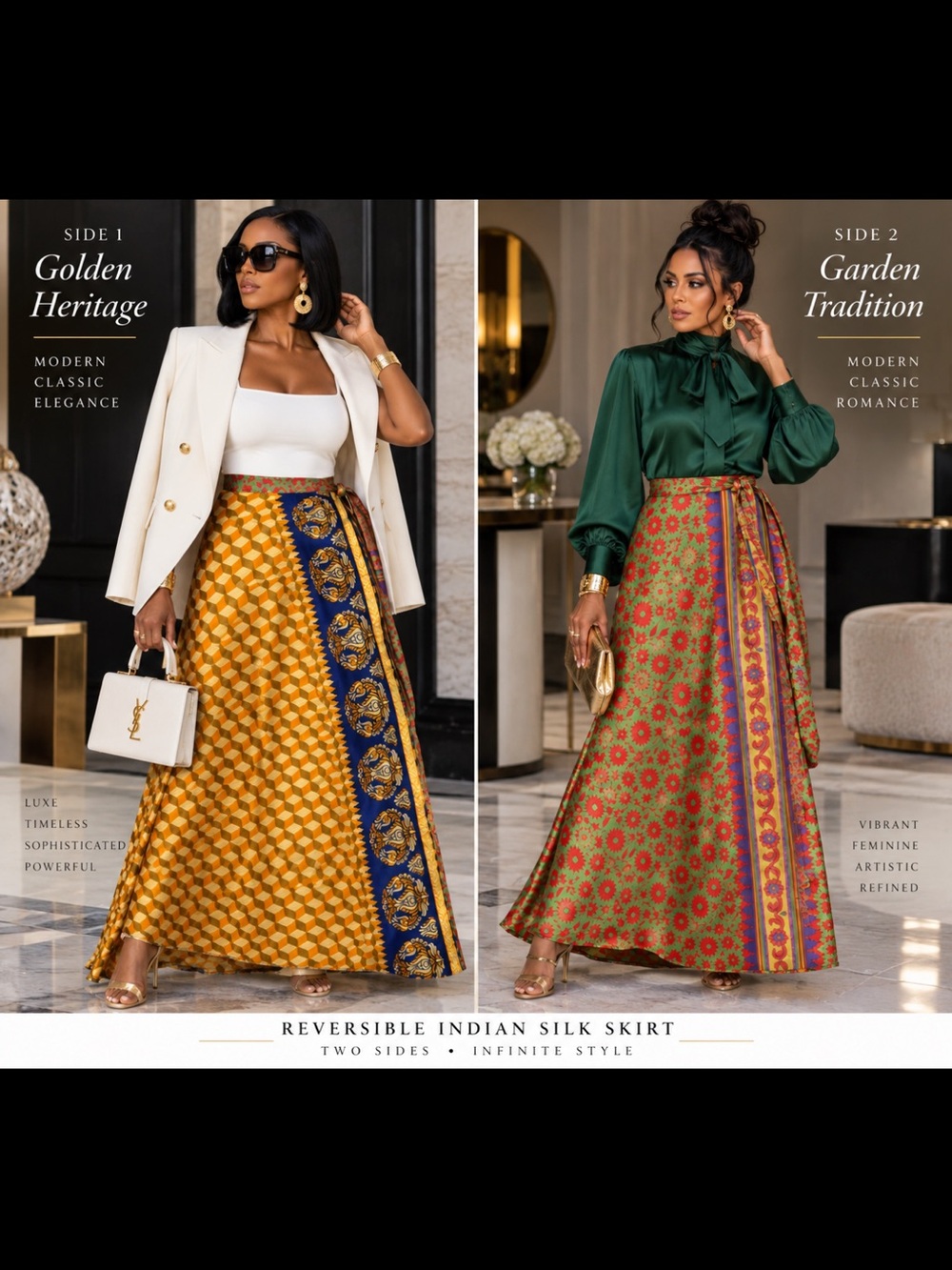 The Golden Garden Reversible Indian Silk Wrap Skirt